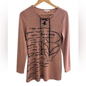 Marie Claire Long Sleeve Mauve Graphic Top